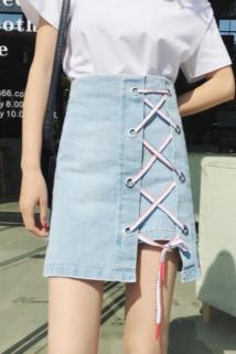 邮多多淘宝集运转运牛仔半身裙 不规则 纯色 春季 新款时尚 韩版