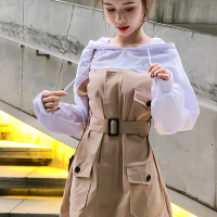 华人代购转运马来西亚-东马连衣裙短裙 拼接 长袖 韩版