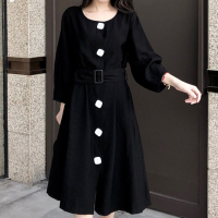 华人代购转运丹麦黑色连衣裙 中长款 宽松显瘦 复古 新款