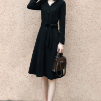 华人代购转运芬兰赫本小黑裙 领 中长款 显瘦 新款 韩版