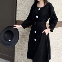 华人代购转运香港黑色连衣裙 中长款 宽松显瘦 复古 新款