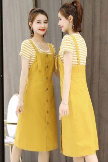 邮多多淘宝集运转运减龄背带裙子两件套装女装夏天2019年新款流行气质韩版学生连衣裙