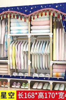 邮多多淘宝集运转运双人衣柜简易布艺组装布衣柜折叠衣服柜子收纳省空间卧室小衣橱。