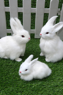 邮多多淘宝集运转运仿真兔子模型小白兔公仔桌面摆件生肖小动物真皮毛大白兔玩具礼物