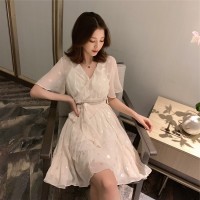 华人代购转运香港2019新款女士eggsshop裙子雪纺polo连衣裙女很仙的法国小众桔梗裙