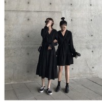 华人代购转运澳大利亚2019年秋季新款收腰雪纺连衣裙女士黑色长袖流行长裙气质显瘦裙子