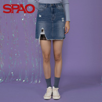 华人代购转运美国SPAO女士破洞牛仔短裙半身裙2019新款时尚潮流青春韩版SPWJ949S24