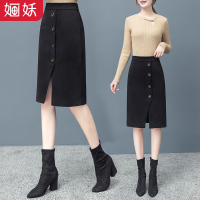 华人代购转运日本中长款半身裙女士2020春秋季新款韩版高腰百搭包臀毛呢一片式短裙