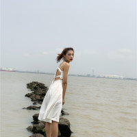 华人代购转运柬埔寨Marchen同款egg风cici同款 蝴蝶结绑带露背吊带白色连衣裙