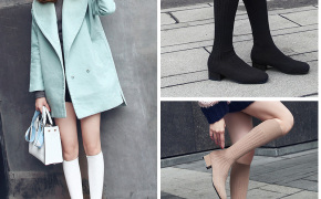 淘宝集运转运到加拿大针织袜靴弹力女式靴 新款黑白色百搭秋季冬加绒过膝长筒靴女 平底