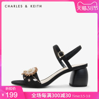 华人代购转运CHARLES＆KEITH凉鞋CK1-60900120编织花朵饰女士粗跟凉鞋