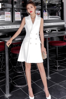 邮多多淘宝集运转运品诺狐白色马夹外套女2020年春季韩版修身时尚收腰女士短款马甲裙