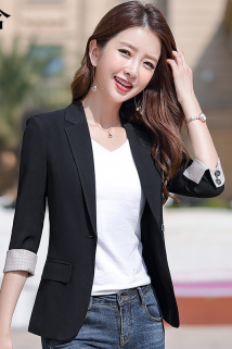 邮多多淘宝集运转运黑色小西装外套女2020夏季韩版女士短款小个子夏天薄款七分袖西服