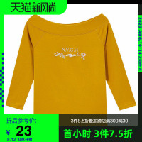 华人代购转运澳大利亚美特斯邦威七分袖T恤女士修身上衣法式一字领小心机针织长袖体恤