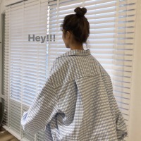 华人代购转运日本韩版衬衣女士2020新款春季设计感小众上衣宽松长袖格子衬衫外套潮
