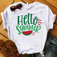 华人代购转运葡萄牙2020春季上新HELLO SUMMER 时尚卡通水果印花短袖T恤女士白T 学院