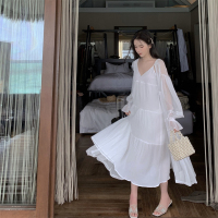华人代购转运马尔代夫泰国海边度假超仙吊带连衣裙防晒衫套装复古两件套仙女裙