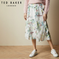 华人代购转运瑞士TED BAKER2020春夏新品 女士优雅甜美印花不规则荷叶边半身裙