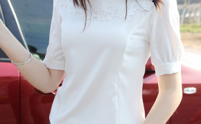 淘宝集运转运到马来西亚2021春夏新很仙的上衣花朵白色蝴蝶结短袖雪纺衫女中袖七分袖衬衫