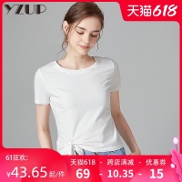 华人代购转运越南白色短袖T恤女夏2021新款纯棉短款上衣系带不规则下摆打结体恤潮