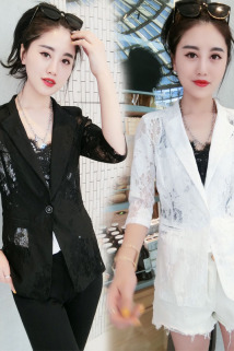 邮多多淘宝集运转运2020夏季新款蕾丝小西装女韩版薄款时尚短款休闲西服外套上衣女潮