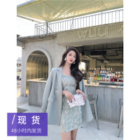 华人代购转运香港点点YESJING原创设计2021春季温柔风西装外套吊带连衣裙套装女士