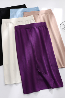 邮多多淘宝集运转运针织半身裙女夏季2021新款高腰中长款宽松白色开叉冰丝裙薄款短款
