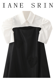 邮多多淘宝集运转运黛安尚2021夏季新款女士极简风衬衫裙子两件套黑白拼接连衣裙炸街