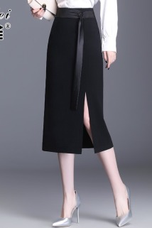 邮多多淘宝集运转运气质绑带一步开叉半身裙女2021春季新款设计感高腰修身OL包臀长裙