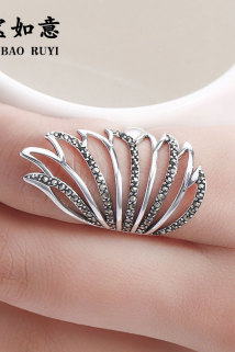 邮多多淘宝集运转运纯银食指戒指女款个性时尚宽版长款复古银饰品小众设计2021新款潮
