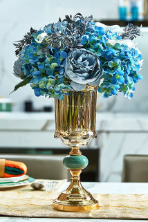 邮多多淘宝集运转运轻奢金色金属水晶玻璃花瓶 欧式样板房客厅餐桌台面装饰花瓶套装