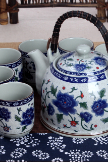 邮多多淘宝集运转运中式提梁壶茶具套装家用复古青花瓷水壶大容量陶瓷茶壶过滤泡茶壶